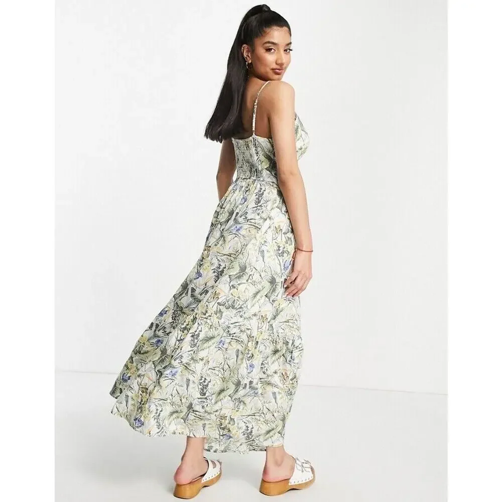 ABERCROMBIE & FITCH Plunge Maxi Dress in Multicolor Tropical Print NWT